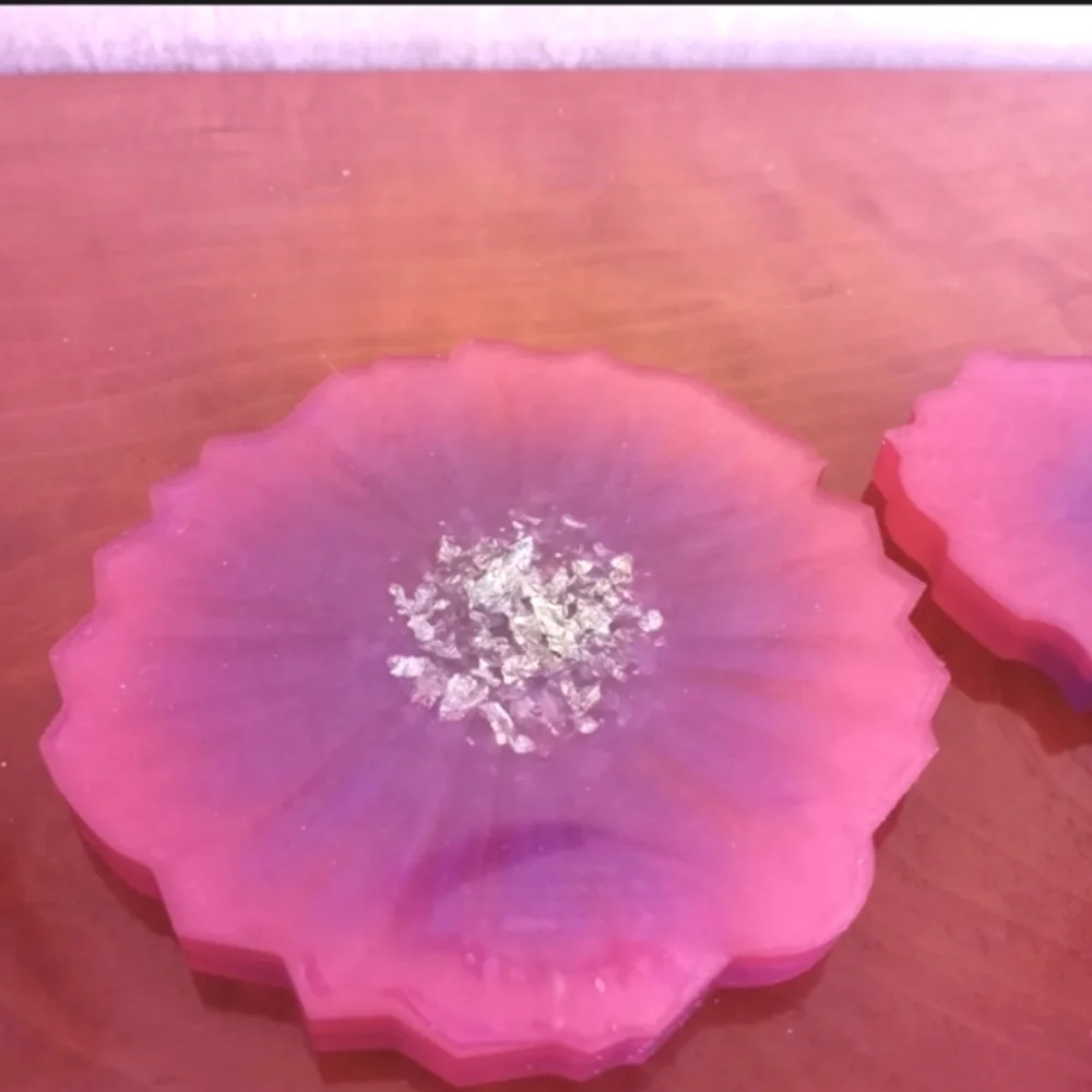Geode resin coasters set candle drink coasters pink purple and silver new